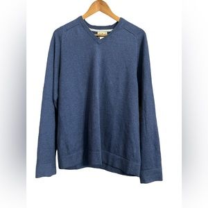 L. L. Bean Cashmere Cotton Blend Sweater V Neck Navy Blue Size Med EUC
